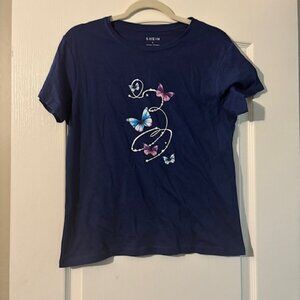 Women's Blue Butterfly T-shirt SZ L (8/10)